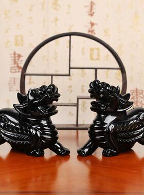 黑曜石貔貅摆件公母一对招财旺财聚财貔貅皮丘客厅装饰礼品