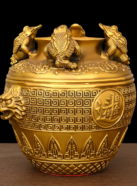 纯铜聚宝盆摆件黄铜金蟾米缸铜制工艺品家居客厅电视柜酒柜装饰