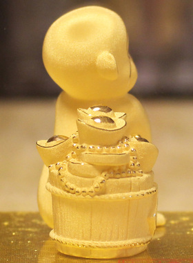 生肖绒沙金猴如意摆件猴年贺岁工艺品聚宝盆家居装饰品办公室摆设