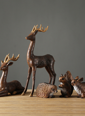 新中式树脂松鼠兔子刺猬客厅电视柜复古招财创意装饰摆件家居饰品