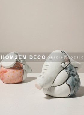 从上创意可爱大象陶瓷卡通摆件儿童房卧室客厅桌面氛围感软装饰品
