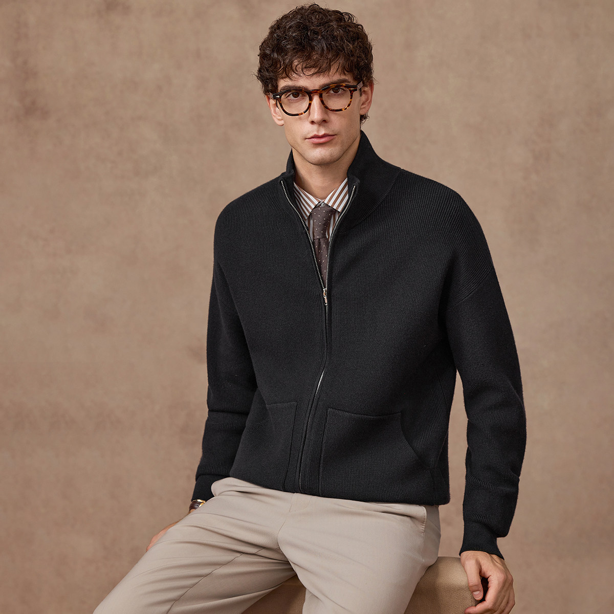 【700g重磅】庄吉男士针织开衫加厚2025秋冬新款弹力拉链高领外套,淘宝优惠券,粉丝福利购,淘宝优惠卷
