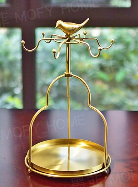 黄铜咖啡杯架子新中式古t典家用杯碟收纳挂架客厅餐桌水杯置物架