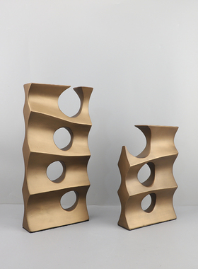 北欧创意金色镂空几何树脂摆件书房玄关客厅电视柜U样板房家居饰