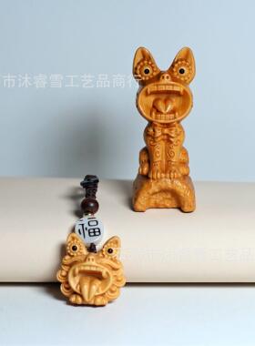 崖柏木雕刻手把件创意木雕云南瓦猫摆件，可爱小猫工艺品景区礼品