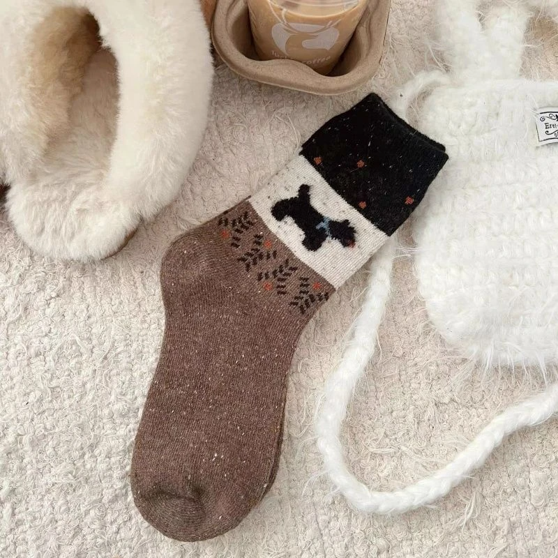 秋冬加厚中筒袜复古ins韩版氛围卡通拼色狗狗女袜秋冬加绒保暖袜T,淘宝优惠券,粉丝福利购,淘宝优惠卷