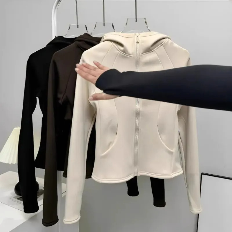 秋冬季显瘦修身保暖加绒外套女连帽防风跑步开衫运动夹克瑜伽上衣,淘宝优惠券,粉丝福利购,淘宝优惠卷