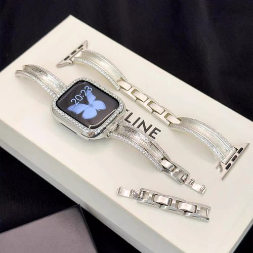 适用华为fit4表带ins闪钻拉丝手镯铜质表链iwatchS10/9/8/7/6/5代se2表带41mm镶钻45mm金属8/9Pro腕带46/42mm - 图2