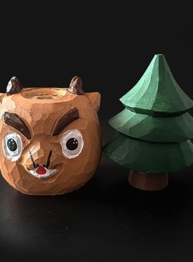 手工木雕放轻松摆件木质木头雕刻工艺品办公室桌面书桌创意治愈系