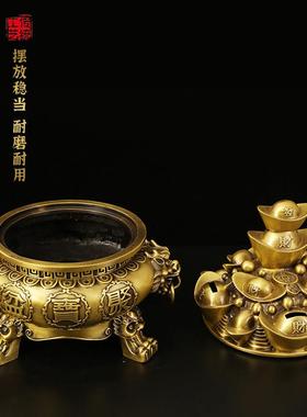 铜制存钱开 盖聚宝盆黄存钱筒家居客厅装饰品办公室店铺全铜摆饰