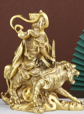 纯黄铜武财神 赵公明家居摆件 佛像财神爷骑虎神像吉祥物桌面供奉