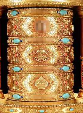 藏村家用室内电动转轮转桶摆件客厅插电式铜制六字藏式桌面转轮