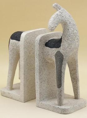 装抽象马书挡居马摆件客书房玄关办厅公XDM室家桌面饰书立树脂工