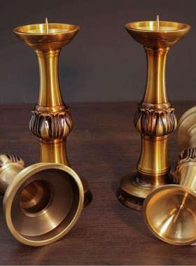 复古仿花长明A00017灯烛台蜡香油莲古色老式中式古烛台蜡烛底座铜