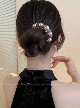 u型发簪珍珠发夹丸子头盘发固定神器发梳四齿插梳发钗簪子头饰女