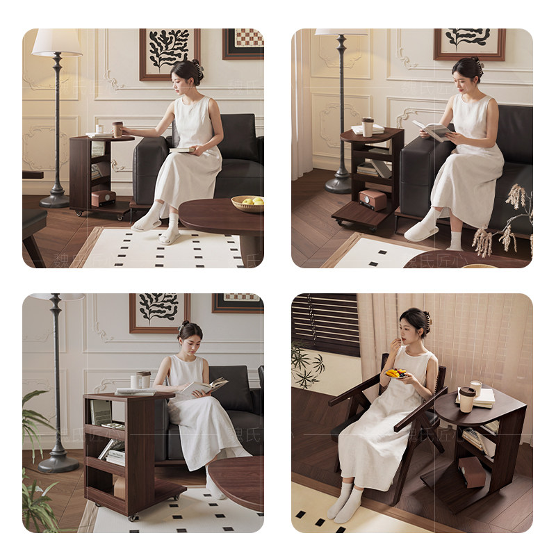 法式复古可移动边几柜中古风客厅沙发侧边柜家用茶几小推车置物架,淘宝优惠券,粉丝福利购,淘宝优惠卷