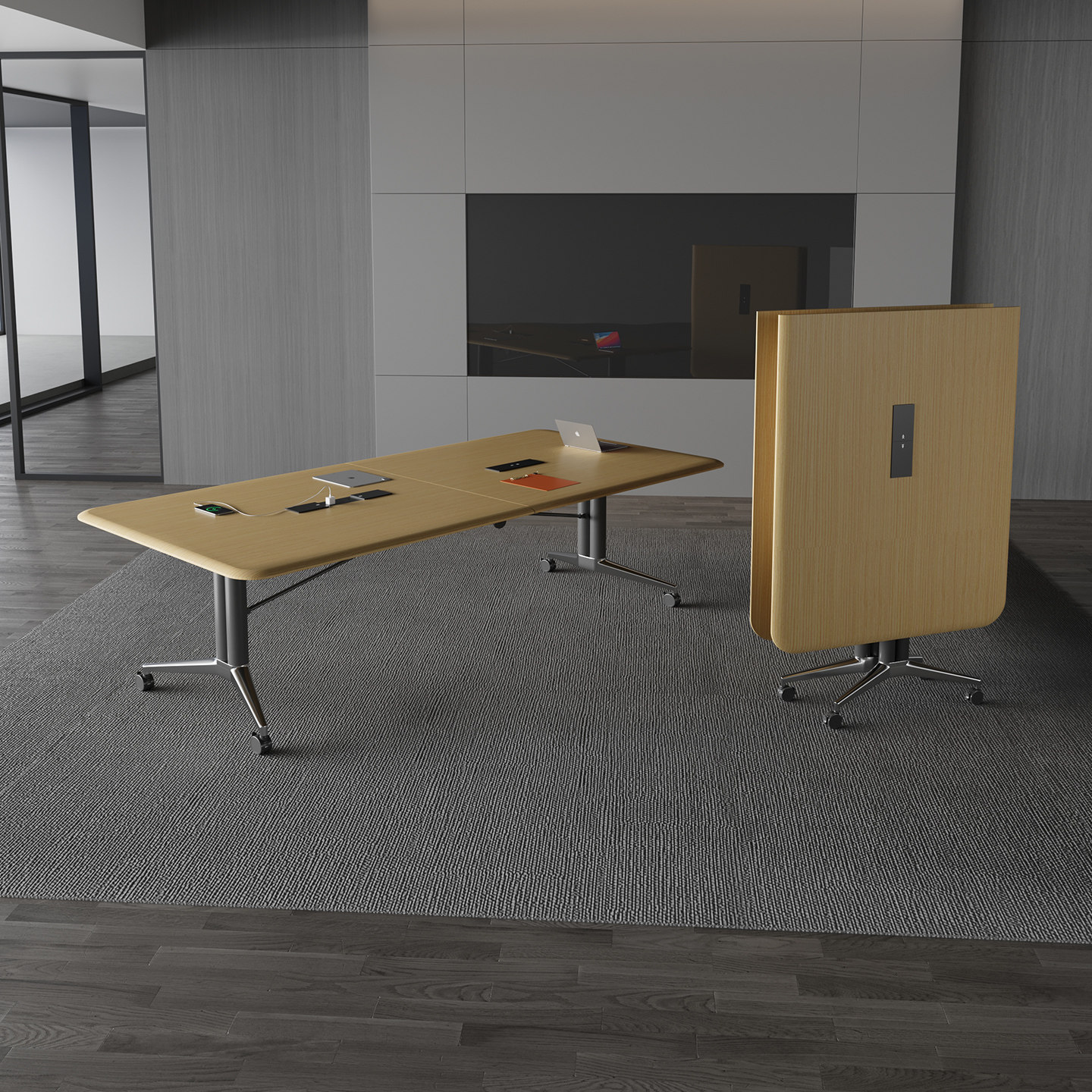 吸塑折叠会议桌长桌可移动拼接办公桌洽谈桌长桌培训桌带滑盖插座,淘宝优惠券,粉丝福利购,淘宝优惠卷