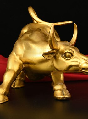 新品旺市铜牛桌面摆件黄铜牛气y冲天办公书房客厅书架装饰摆设工