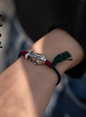 极速足银锦鲤手工编织手绳文玩手链藏式I棉线编绳民族风寓意手饰