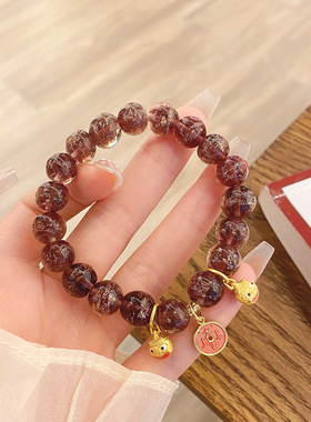 极速碧海蓝天复古中式国r风金箔香灰琉璃迷你吞金兽手串北京同款