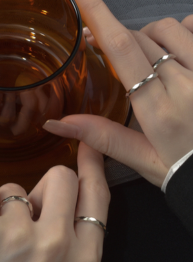 极速纯银戒指女小众设计轻奢冷淡风F时尚个性波光粼粼钻光食指指