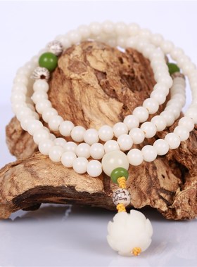 极速天然白玉菩提根手串莲花108D颗手链民族风菩提子佛珠项链保真