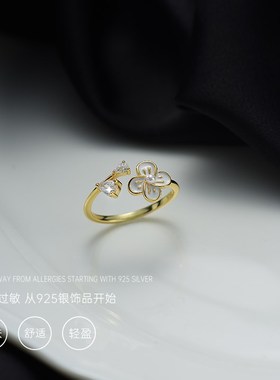极速温柔气质花j朵通体纯银戒指女小众设计珍珠闺蜜轻奢食指可调