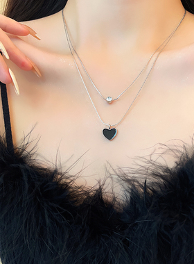 极速双层复古黑色爱心项链女时y尚简约网红锁骨链气质小众设计百