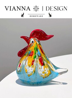 VIANNA丨咕咕鸡HDLK创意彩色公鸡摆件寓意吉祥玻璃桌面玄关装饰