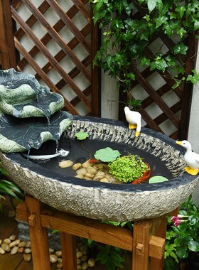 流水喷泉落地水景仿石槽荷花鱼缸家居庭院工艺品盆景装饰品摆件