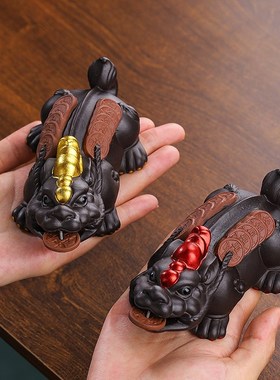 紫砂招财貔貅家居装饰摆件手工客厅办公室电视柜桌面摆设茶宠茶玩