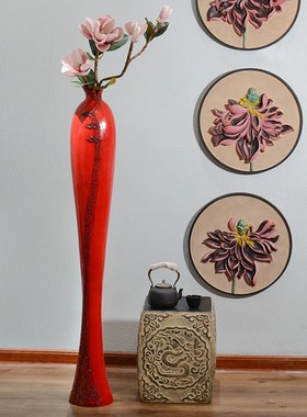 新中式软装艺术古典客厅轻奢高端电视柜旁边落地大摆件茶室装饰