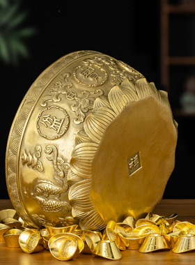 全铜聚宝盆摆件家居客厅办公室电视柜聚财装饰品铜工艺品开业礼品