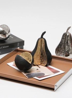 金色银色轻奢电镀陶瓷梨子橘子仿真水果样板房厨房桌面装饰品摆件