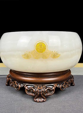 天然玉石聚宝盆旋转摆件客厅玄关办公室桌面装饰品乔迁开业礼品