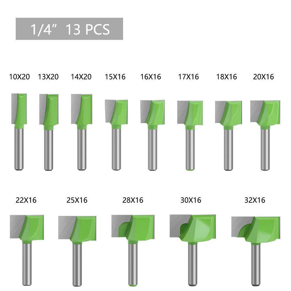 1/4柄绿色清底刀 13件套铣底倒边台面铣底刀修边机刀头木工机床铣,淘宝优惠券,粉丝福利购,淘宝优惠卷