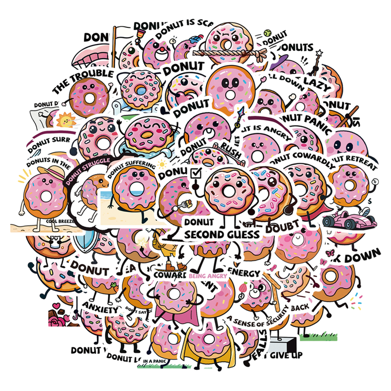 56张创意粉色可爱有趣的甜甜圈文字英文卡通贴纸装饰手机壳行李箱笔记本电脑保温杯头盔音箱洗衣机DIY防水贴,淘宝优惠券,粉丝福利购,淘宝优惠卷