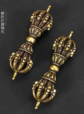 黄铜九股金刚杵降魔杵法器宝杵手把件收藏便携式配饰仿古摆件