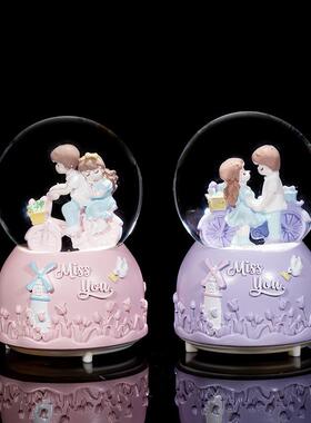 少女心单车情侣水晶球男孩女孩七夕情人节礼物学生音乐盒桌面摆件