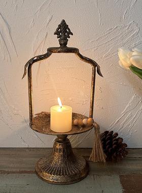 欧式复古做旧桌面蜡烛台法式高脚铁艺装饰托盘几何摆拍道具首饰架