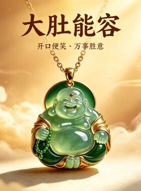 大肚弥勒佛笑佛文创吊坠国潮文创金属浮雕工艺平安项链情侣礼物