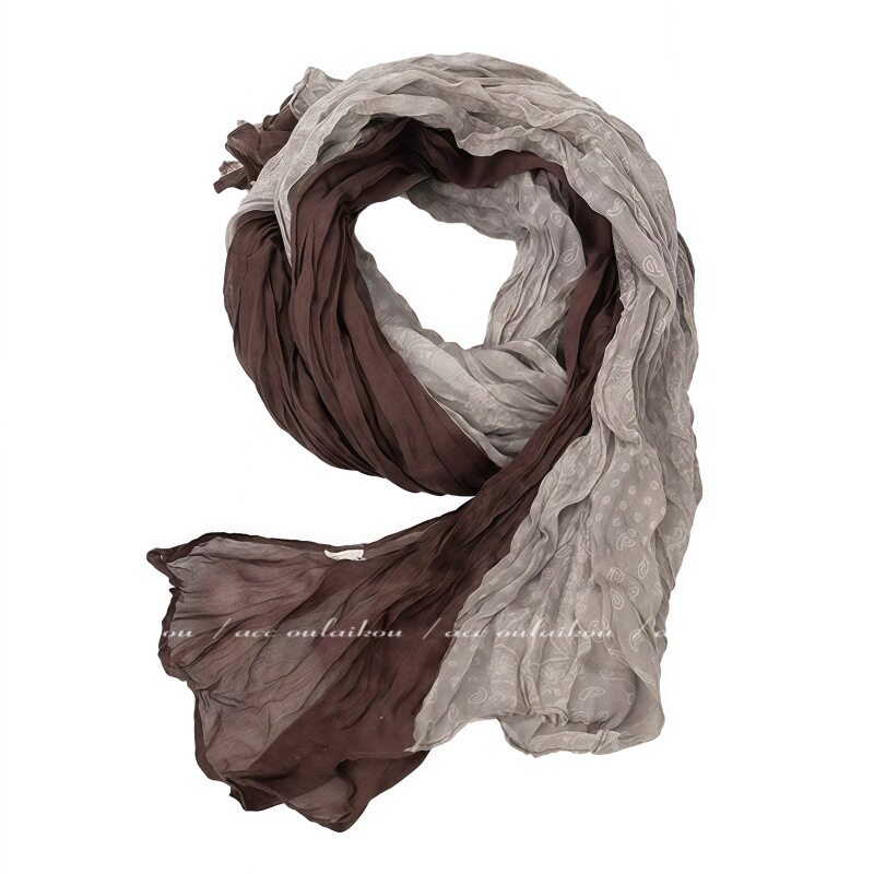 张婧仪同款棕咖色丝巾秋冬氛围感长款围脖复古文艺风褶皱装饰围巾