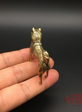 实心黄铜小狗摆件 全铜迷你翘尾巴可爱小铜狗狼狗铜狗动物小铜件