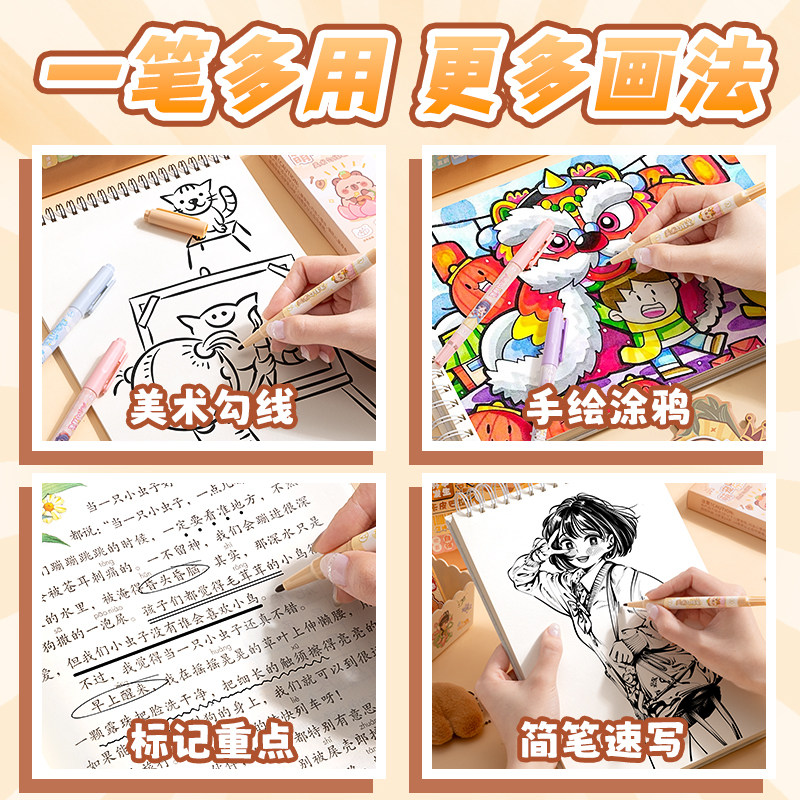 双头记号笔勾线笔美术专用小学生绘画黑色油性笔粗细两头儿童幼儿园马克笔描边笔速干防水防油不掉色工地划线,淘宝优惠券,粉丝福利购,淘宝优惠卷