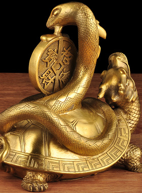 全铜龙龟摆件铜金钱龟黄铜蛇金钱玄武工艺品客厅玄关家居摆设铜器