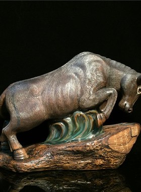 石湾公仔陶瓷牛生肖创意家居客厅博古架电视柜摆件开业手工艺礼品