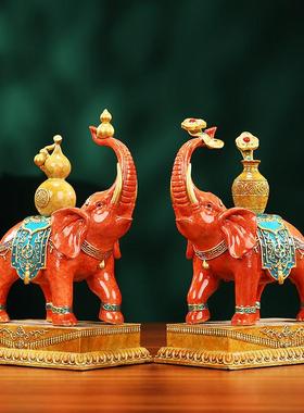 黄铜大象摆件一对《泰平吉象》办公室家居客厅玄关开业礼品工艺品