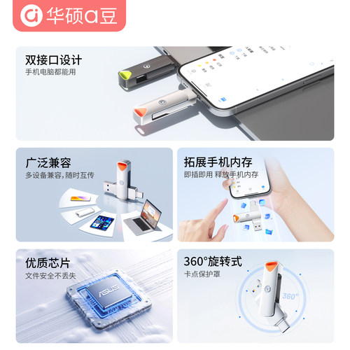 华硕手机u盘typec双接口电脑两用适用苹果内存扩容大容量双头优盘 - 图1