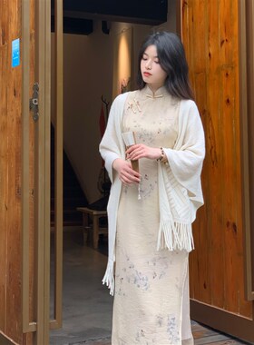 淮河以旗袍披肩文艺针织流苏外搭披风长款围巾针织斗篷外套春秋季