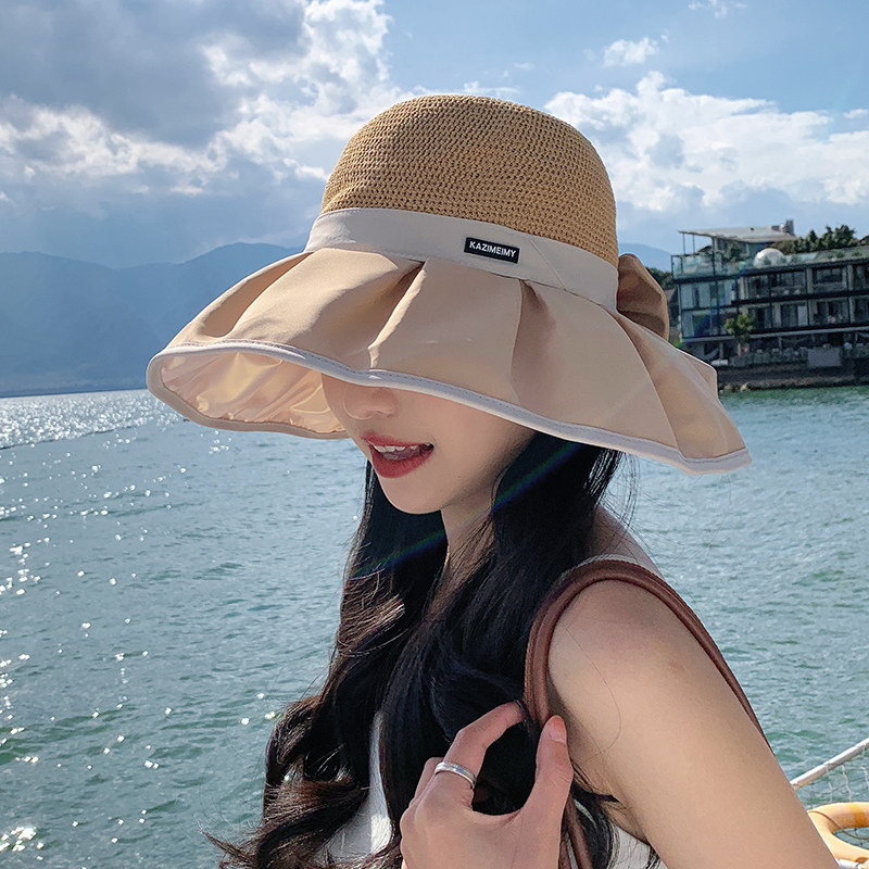 帽子女夏防晒紫外线渔夫帽遮脸遮阳帽2025新款蝴蝶结大帽檐盆帽,淘宝优惠券,粉丝福利购,淘宝优惠卷